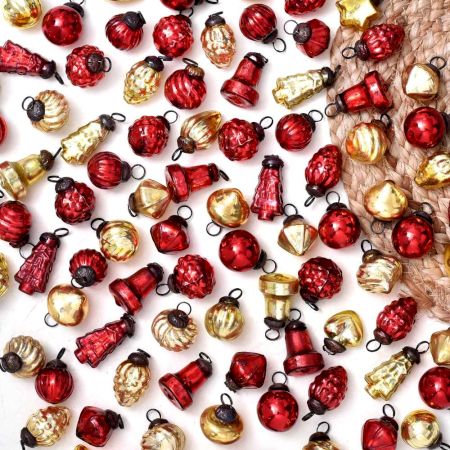 Red and Golden Tiny Christmas Ornaments In Assorted Styles- Pack of 25